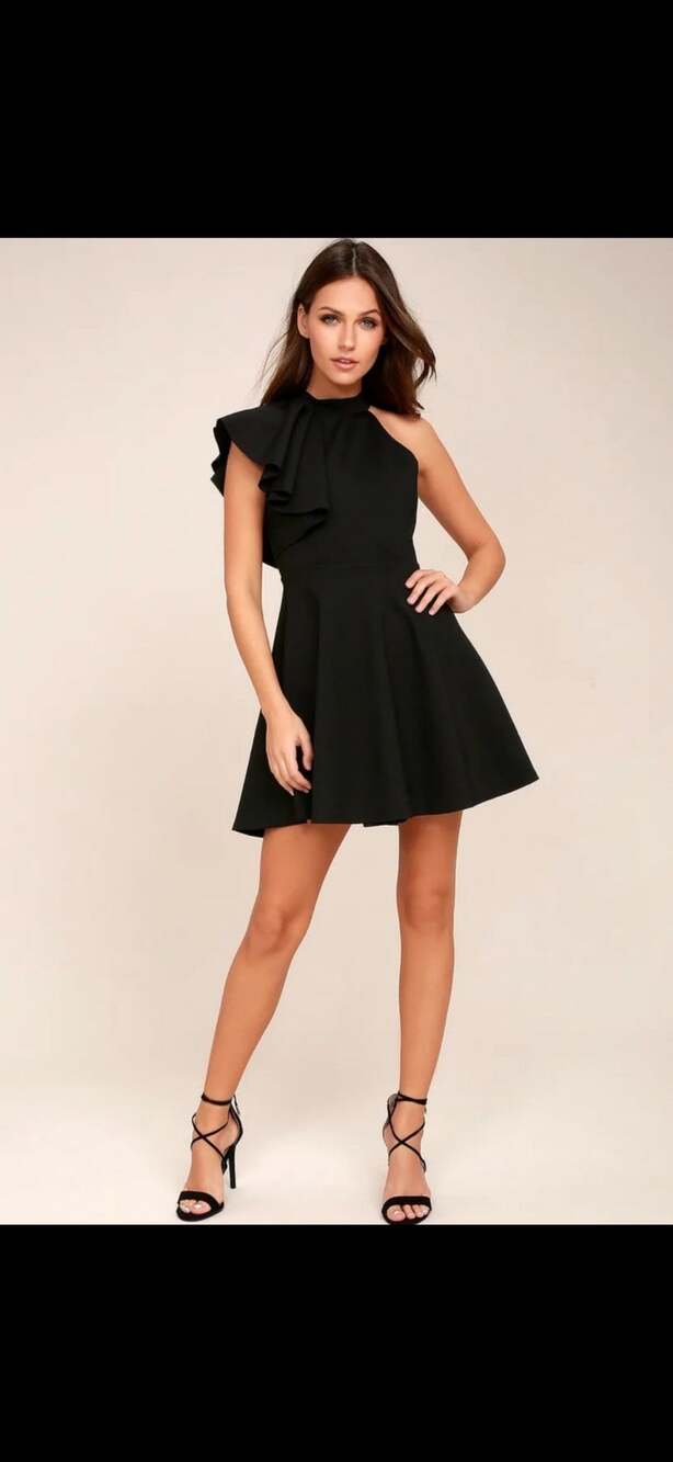 Lulus Black Ruffle One-Shoulder Mini Dress
